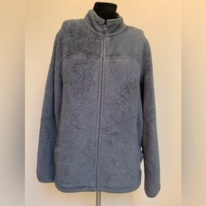 Lands End Gray Shaggy Teddy Bear Fleece Full Zip Large 14-16